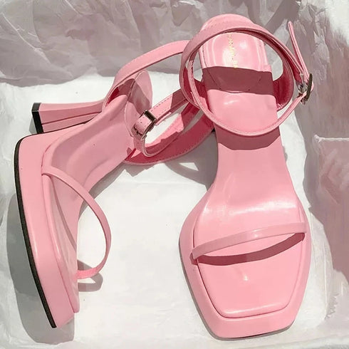 Luxury Square Toe Cross Strap Heels